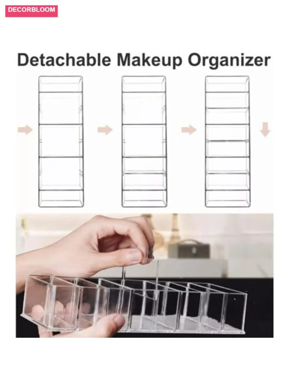 Transparent Acrylic 8 Compartments Makeup Organizer Holder Portable Cosmetic